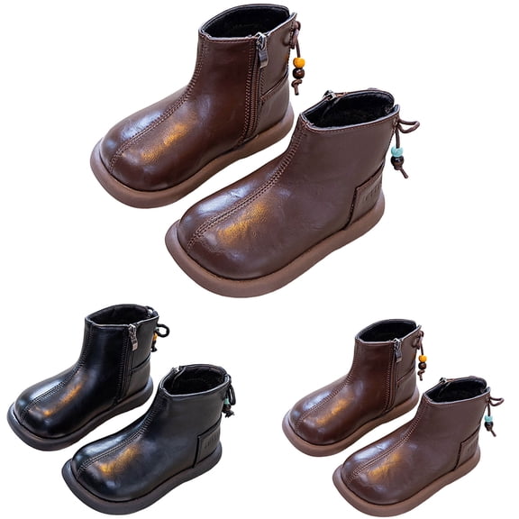 Dakaela 4-12Y Boy Girl Ankle Boots Waterproof Non Slip Chelsea Boot Little Kids Toddler Winter Combat Work Booties Outdoor Walking Shoes Black