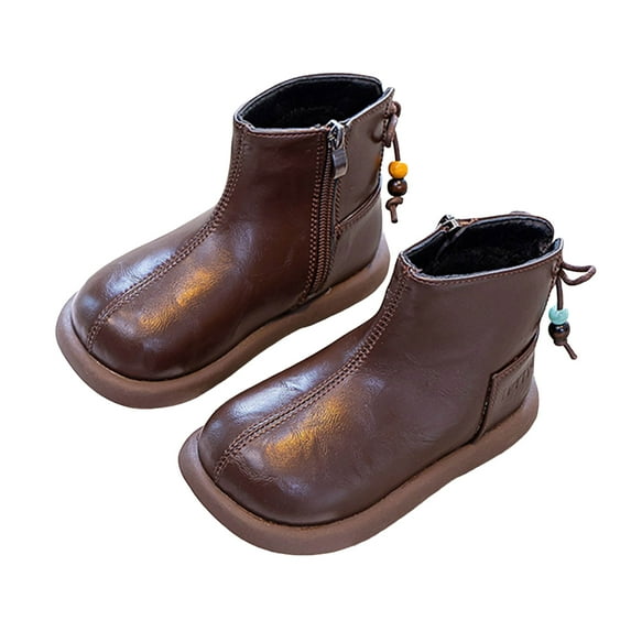 Dakaela 4-12Y Boy Girl Ankle Boots Waterproof Non Slip Chelsea Boot Little Kids Toddler Winter Combat Work Booties Outdoor Walking Shoes Brown