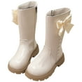 thumbnail image 1 of Dakaela 4-12Y Kids Girls Knee High Boots Cute Bowknot Leather Tall Riding Boot Side Zipper Fashion Fall Winter Dress Shoes White, 1 of 8