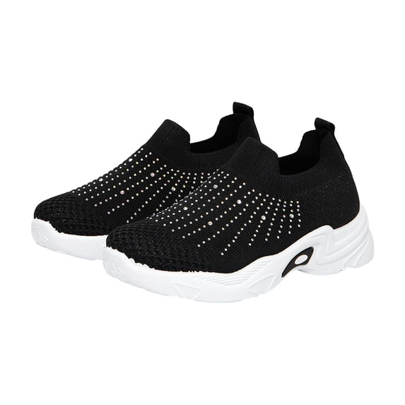 Dakaela 4-13Y Toddler Rhinestone Slip on Sneakers Boys Girls Sparkly Arch Support Walking Running Tennis Shoes for Outdoor Athletic Sports Black