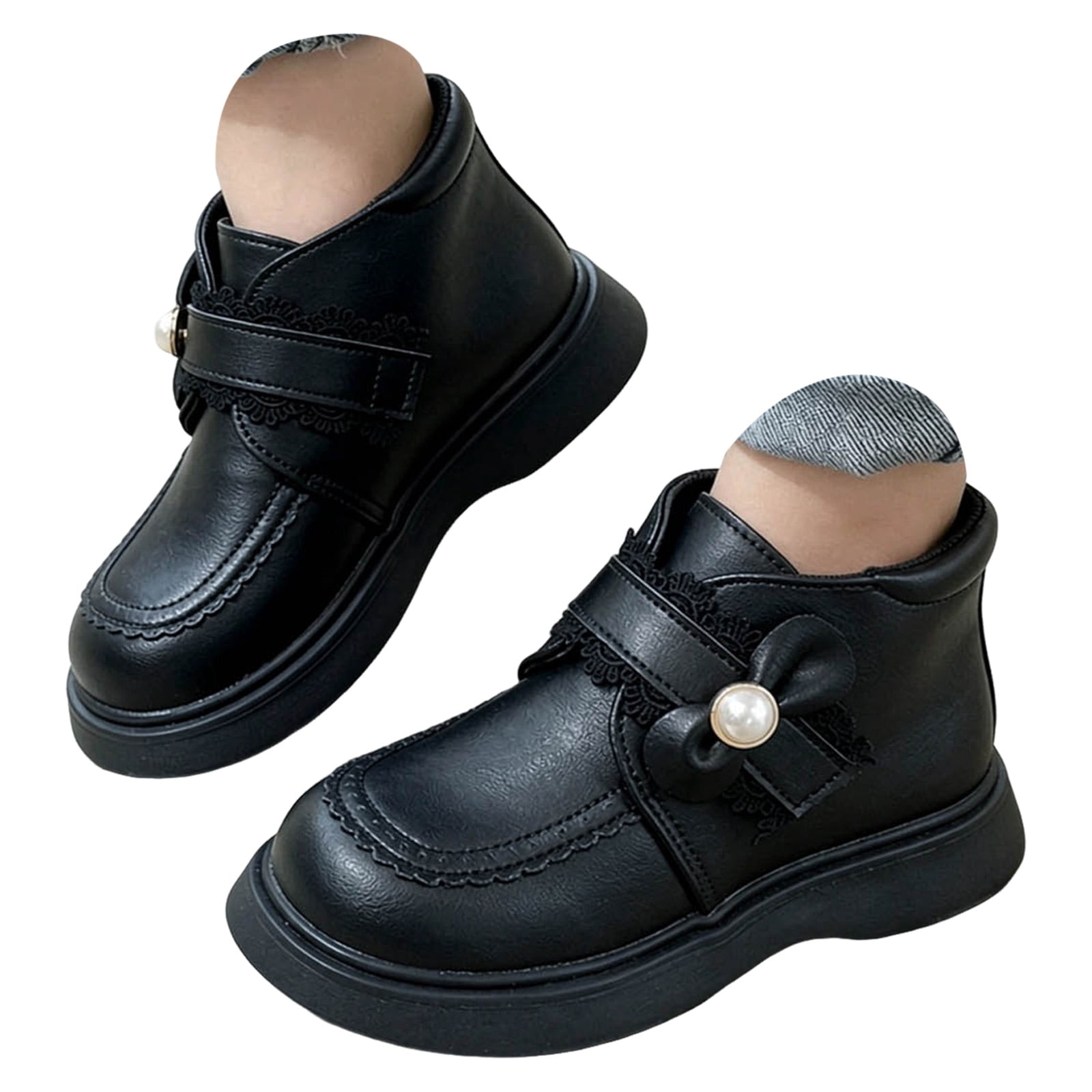 Loop Da Loop Car Dakaela 4Y-15Y Girls Princess Loafers Sweet Bow Hook and Loop Ankle ...