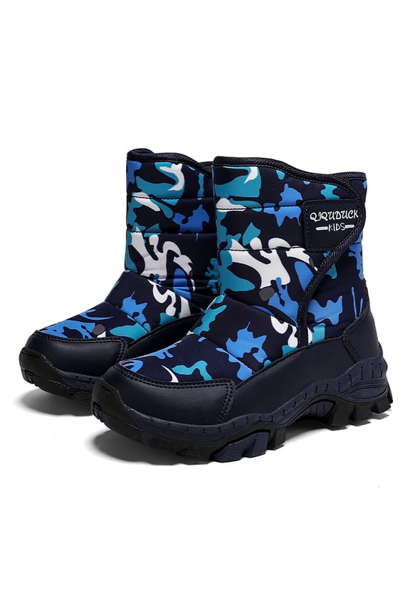 5-14Y Boys Girls Snow Boots Toddler Waterproof Hook and Loop Mid Calf Fleece Lined Outdoor Winter Shoes for Little Big Kids Blue 2.5
