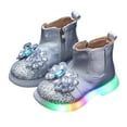 thumbnail image 1 of Dakaela 6M-6Y Baby Girls Glitter Ankle Boots Light up Toddler Chelsea Work Booties Side Zipper Soft Sole Kids Outdoor Walking Shoes Silver, 1 of 6