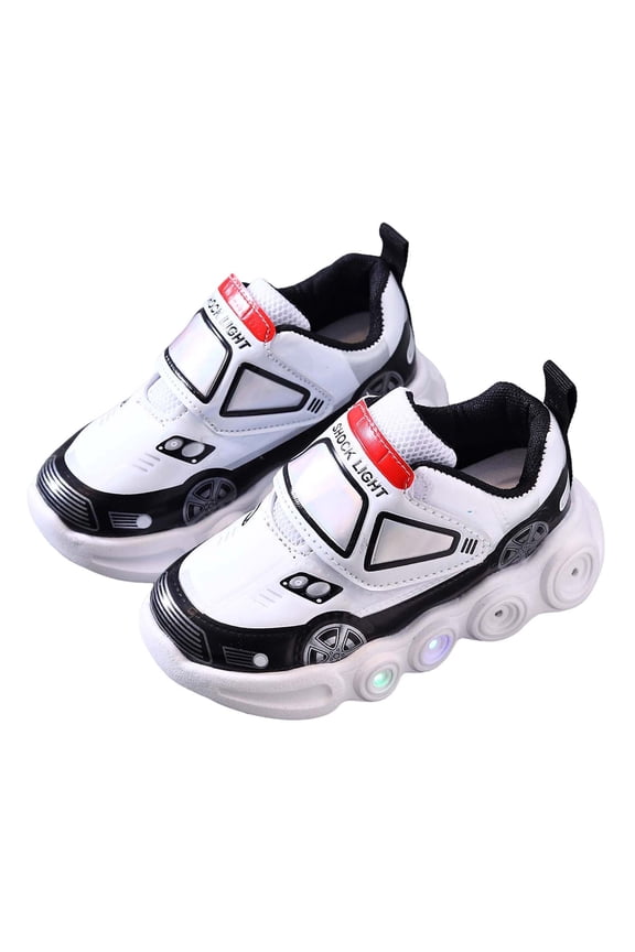 6M-6Y Baby Light up Shoes Casual Cartoon Car Fashion Sneakers Kids Flashing Sports Tennis Running Footwear White
