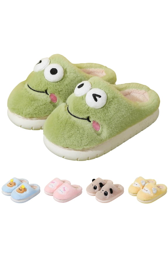 7-12Y Kids Fuzzy Slippers Boys Girls Warm Winter House Shoes Memory Foam Plush Cute Animal Bedroom Slides Indoor Outdoor Blue