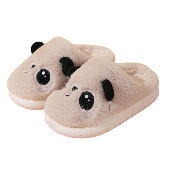 Dakaela 7-12Y Kids Fuzzy Slippers Boys Girls Warm Winter House Shoes Memory Foam Plush Cute Animal Bedroom Slides Indoor Outdoor Khaki