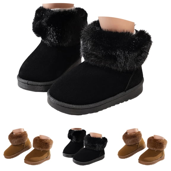 Dakaela 9M-12Y Baby Girls' Winter Boots Toddler Platform Suede Snow Ankle Booties Non Slip Fleece Lined Indoor Outdoor Shoes Black