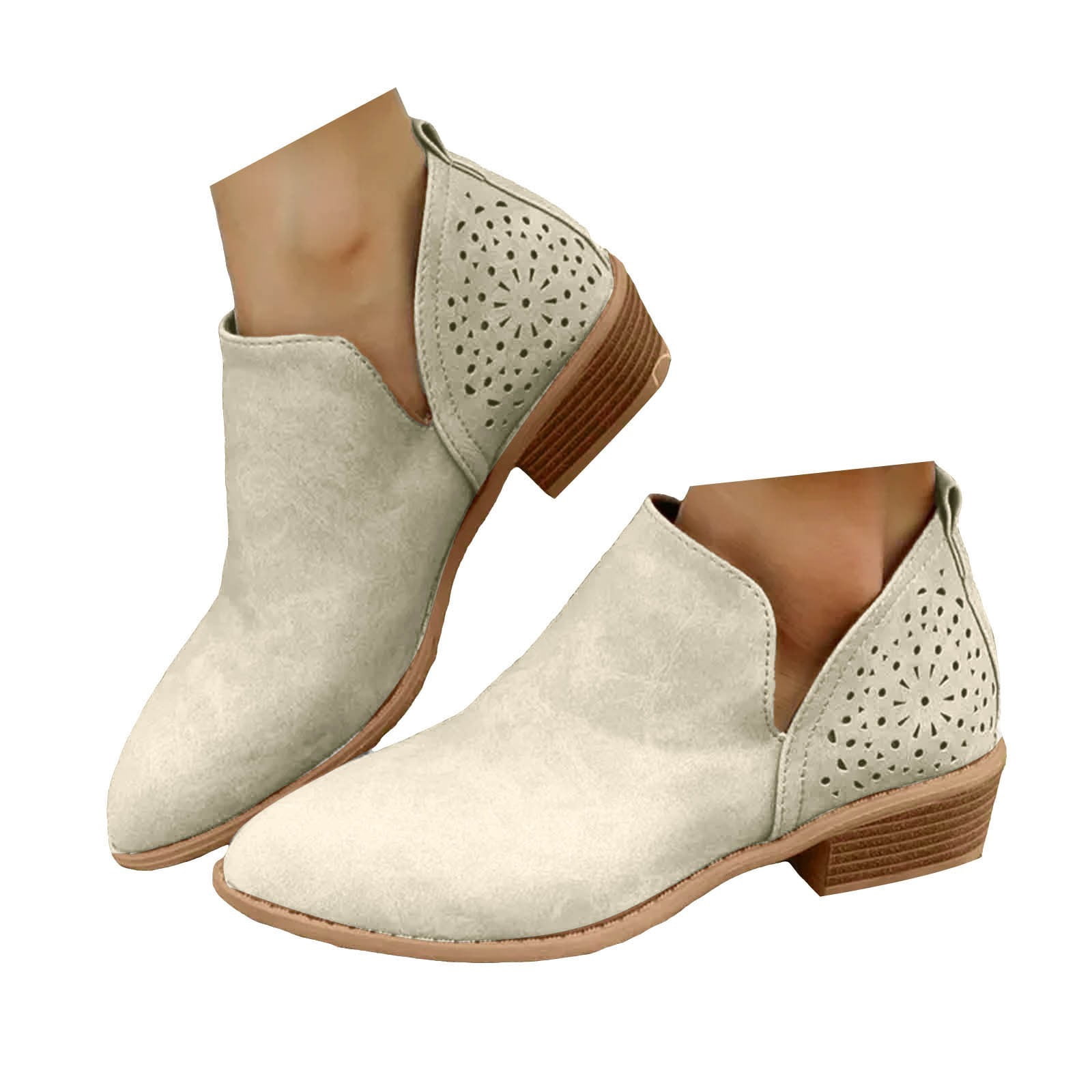 Dakaela Ankle Boots for Women Casual Slip on Loafers Chunky Low Heel Dress Shoes Cut out Work Booties