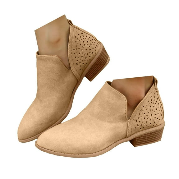 Dakaela Ankle Boots for Women Casual Slip on Loafers Chunky Low Heel Dress Shoes Cut out Work Booties