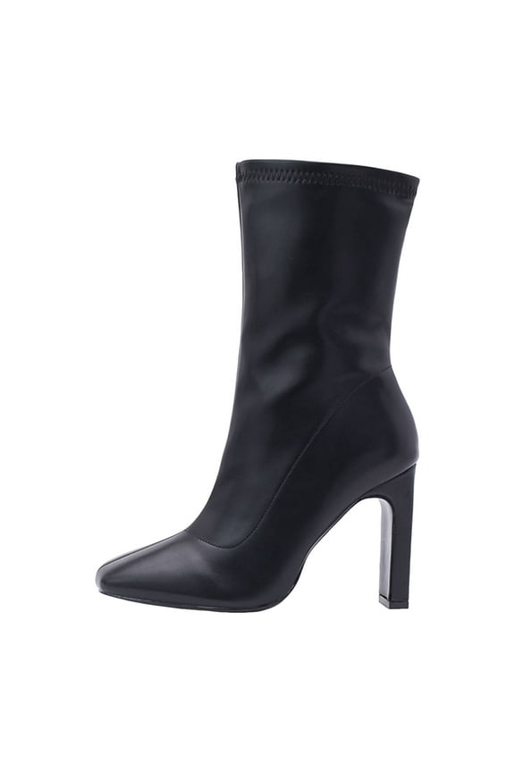 Ankle Boots for Women Square Toe Side Zipper Short Booties Ladies Comfort Dressy Sock Pump Shoes