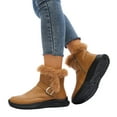 thumbnail image 1 of Dakaela Ankle Winter Mini Boots for Women Fleece Lined Furry Snow Booties Leather Warm Slip on Walking Work Shoes Brown 6, 1 of 9