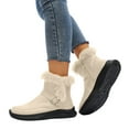 thumbnail image 1 of Dakaela Ankle Winter Mini Boots for Women Fleece Lined Furry Snow Booties Leather Warm Slip on Walking Work Shoes White 7.5, 1 of 9