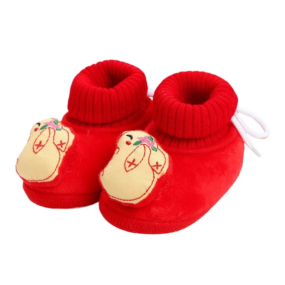 Dakaela Baby Booties Newborn Boys Girls Non Slip Fleece Boots Slipper Socks Infant First Walker Winter Crib Shoes Red Size 4.5