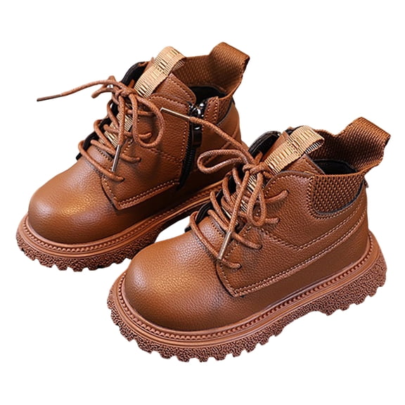 Dakaela Baby Boys Girls Combat Ankle Boots Little Kids Toddler Chelsea Fall Winter Snow Hiking Work Booties Leather Outdoor Shoes Brown 7