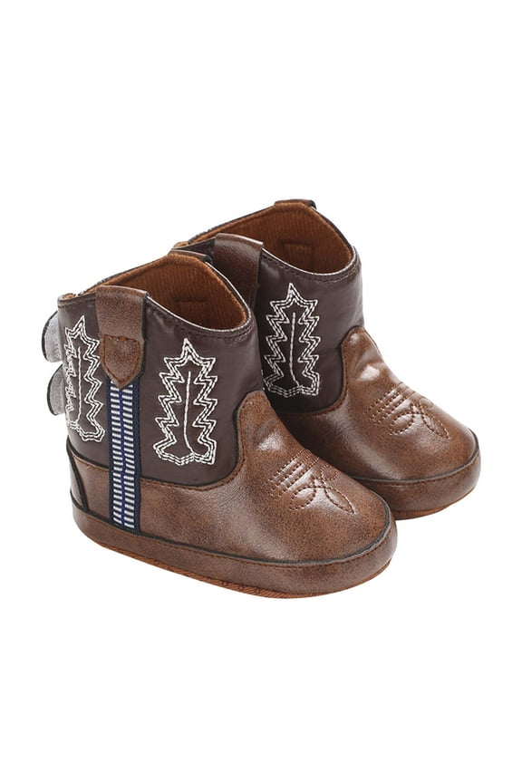 Baby Boys Girls Western Boots Cowboy Bootie Non Slip Infant Moccasins Newborn Toddler First Walker Crib Shoes Coffee 18-24 Months
