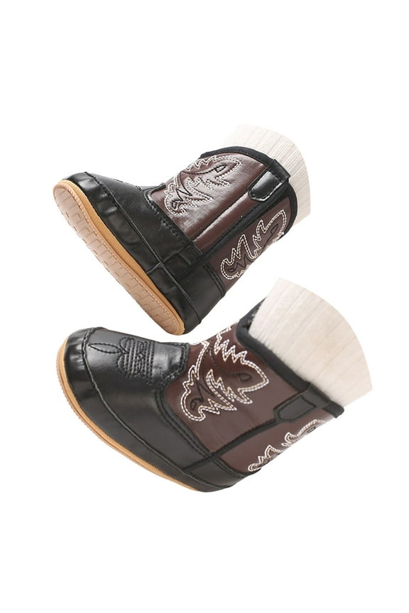 Baby Boys Girls Western Cowboy Boots Infant Moccasins High Top Booties Toddler First Walker Crib Shoes