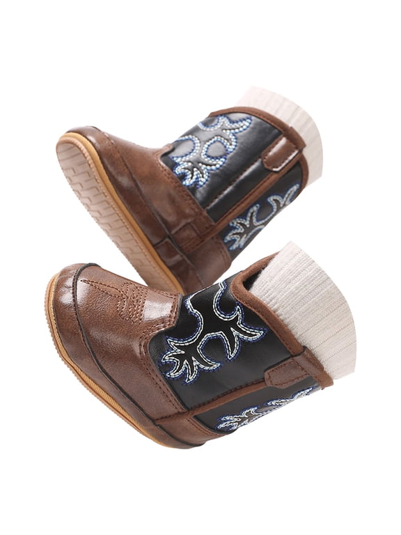 Baby Boys Girls Western Cowboy Boots Infant Moccasins High Top Booties Toddler First Walker Crib Shoes