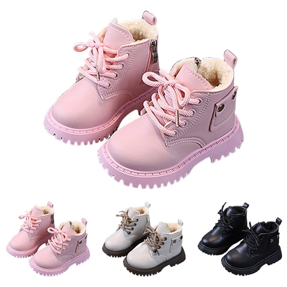 Dakaela Baby Girls Work Boots 6-12 12-18 Months Lace up Ankle Chelsea Booties 3T 4T 5T Fleece Lined Winter Snow Outdoor Shoes Beige Size 6.5