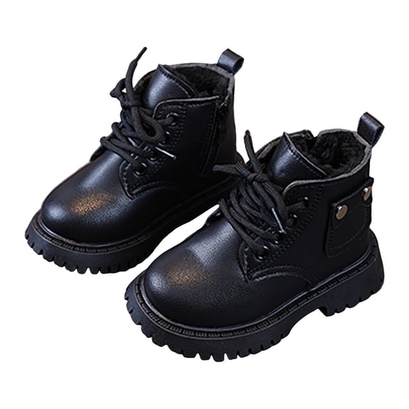 Dakaela Baby Girls Work Boots 6-12 12-18 Months Lace up Ankle Chelsea Booties 3T 4T 5T Fleece Lined Winter Snow Outdoor Shoes Black Size 8