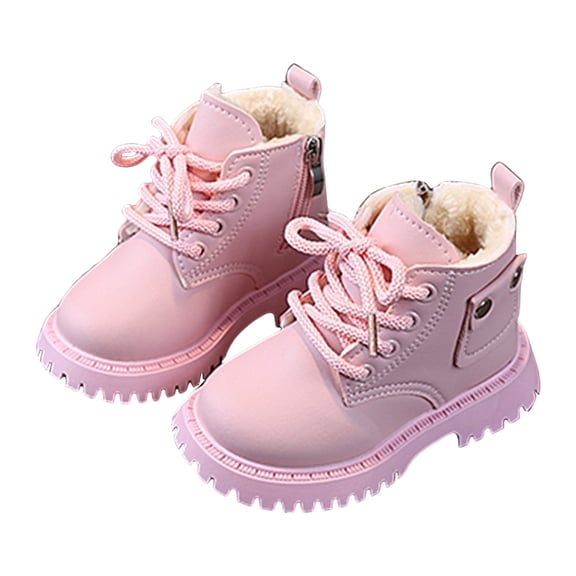 Dakaela Baby Girls Work Boots 6-12 12-18 Months Lace up Ankle Chelsea Booties 3T 4T 5T Fleece Lined Winter Snow Outdoor Shoes Pink Size 6