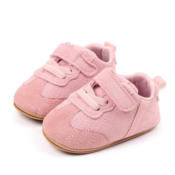 Dakaela Baby Shoes Boys Girls Non Slip Walking Sneakers 0 3 6 9 12 18 Months Infant Moccasins Newborn Loafers Crib Shoes with Hook and Loop Pink Size 3