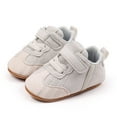 thumbnail image 1 of Dakaela Baby Shoes Boys Girls Non Slip Walking Sneakers 0 3 6 9 12 18 Months Infant Moccasins Newborn Loafers Crib Shoes with Hook and Loop White Size 5, 1 of 7