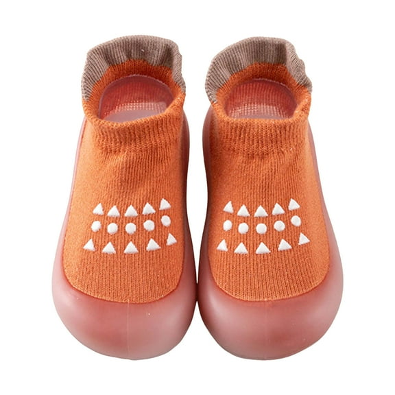 Dakaela Baby Sock Shoes Infant Non Slip Slippers Walking Crib Shoes Soft Rubber Sole Newborn Boys Girls Sneakers Orange 8.5