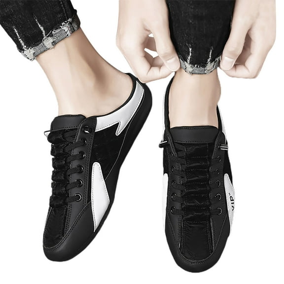 Dakaela Backless Tennis Shoes for Men Slip on Mule Sneakers Closed Toe Half Drag Walking Shoes Black 7.5