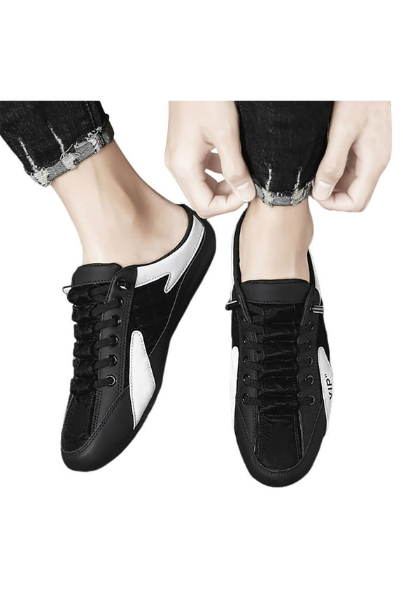 Backless Tennis Shoes for Men Slip on Mule Sneakers Closed Toe Half Drag Walking Shoes Black 7.5
