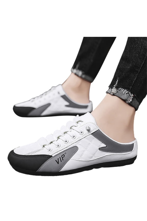 Backless Tennis Shoes for Men Slip on Mule Sneakers Closed Toe Half Drag Walking Shoes White 9
