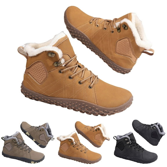 Dakaela Barefoot Winter Boots for Men Minimalist Snow Warm Ankle Booties Zero Drop Wide Toe Box Slip on Sneakers Green 6.5