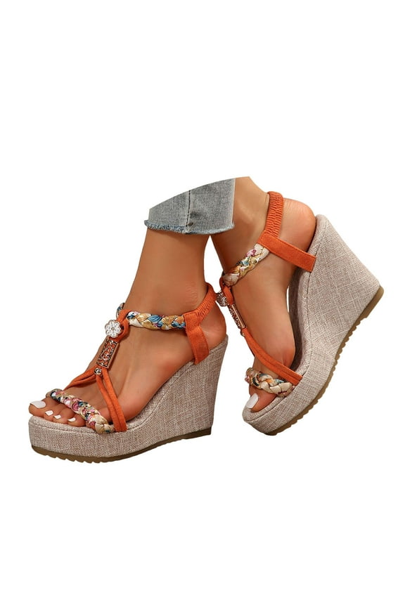 Bohemian Wedge Sandals for Women Ankle Strap Orthopedic Platform Shoes Braided Slip on Sandal