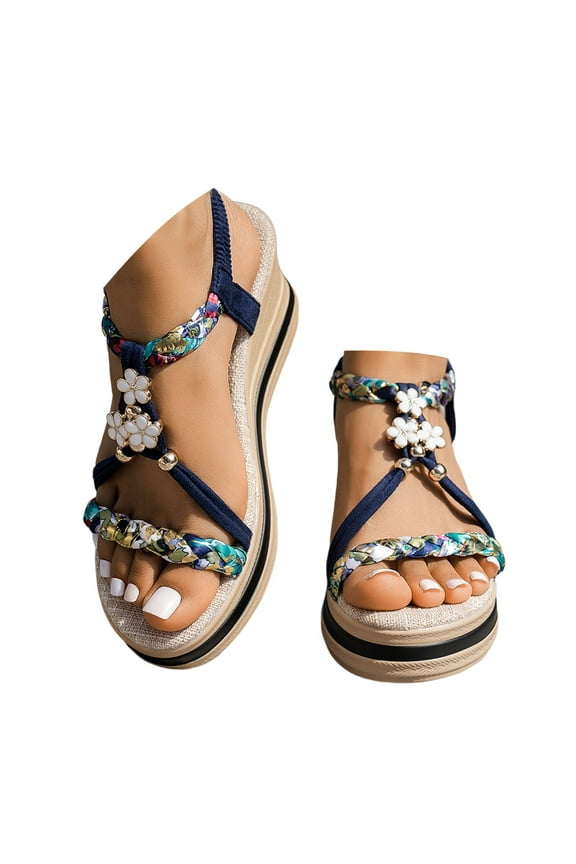 Bohemian Wedge Sandals for Women Orthopedic Wide Width Casual Platform Espadrilles Slip on Shoes