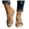 thumbnail image 1 of Dakaela Bohemian Wedge Sandals for Women Wide Width Casual Platform Slides Open Toe Orthopedic Dressy Slip on Summer Beach Shoes Beige 9.5, 1 of 8