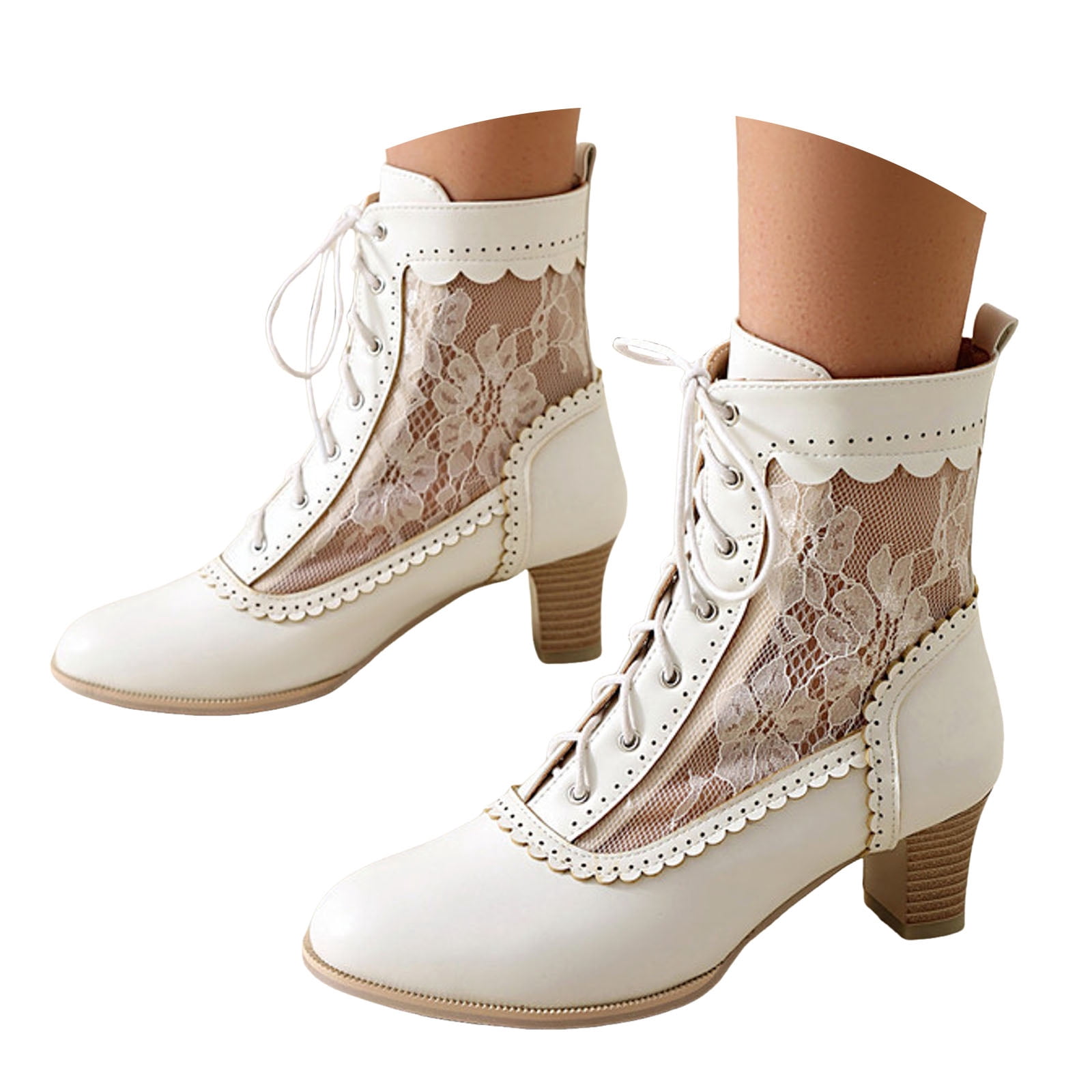 MRKEWUNEY Vintage Victorian Ankle Boots - 70s Lace-Up Kitten Heel, Cosplay & Gothic Style For Women