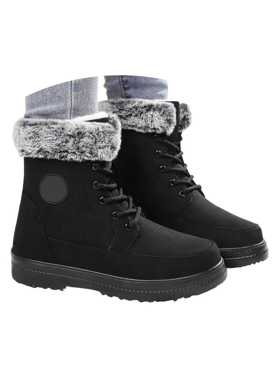 Boots for Women 2025 Lace up Winter Snow Ankle Booties Fleece Lined Hiking Combat Work Boots