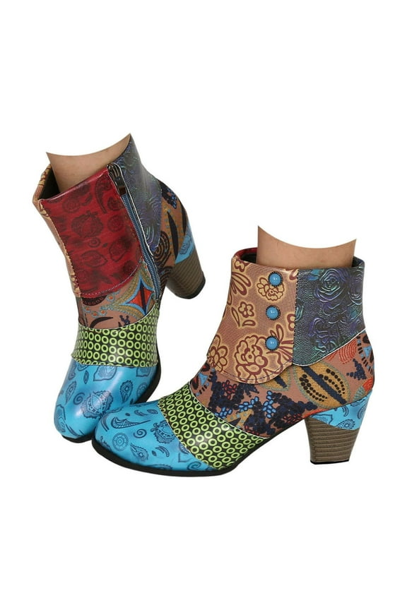 Boots for Women Round Toe Pump Ankle Booties Leather Chunky High Heels Dress Shoes for Ladies