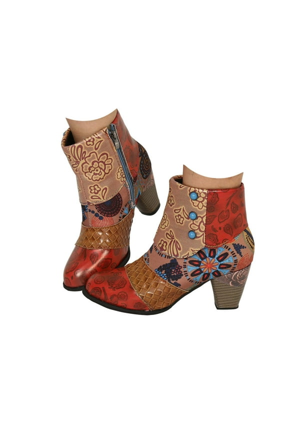 Boots for Women Round Toe Pump Ankle Booties Leather Chunky High Heels Dress Shoes for Ladies