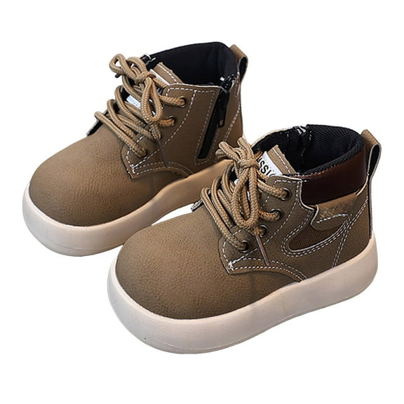 Dakaela Boy Girl Platform Combat Boots Toddler Suede Fashion Ankle Booties Little Kids Lace up Winter Dress Shoes Khaki Size 6
