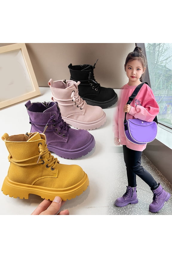 Boys Girls Ankle Boots Kids Lace up Combat Shoes Non Slip Cowboy Casual Hiking Boots for Toddler Little Big Kid Black