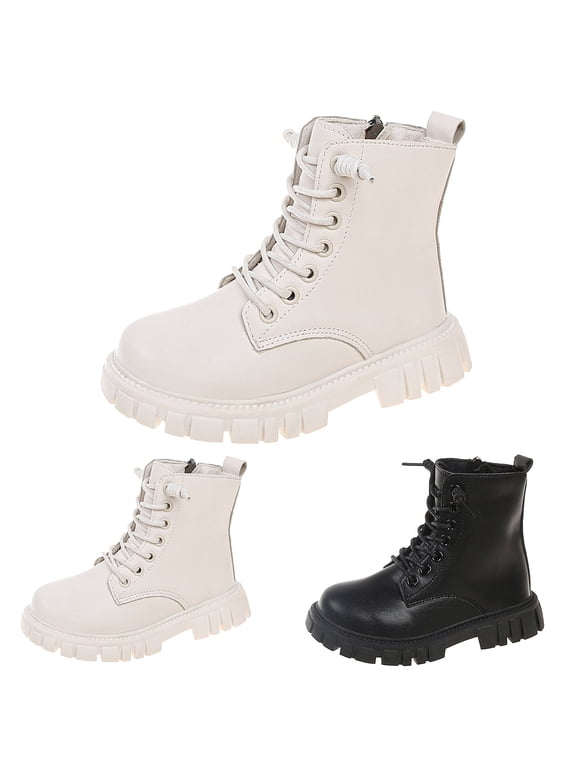 Boys Girls Ankle Combat Boots Lace up Cowboy Hiking Booties Toddler Little Kid Winter Dress Outdoor Shoes Black Size 3.5