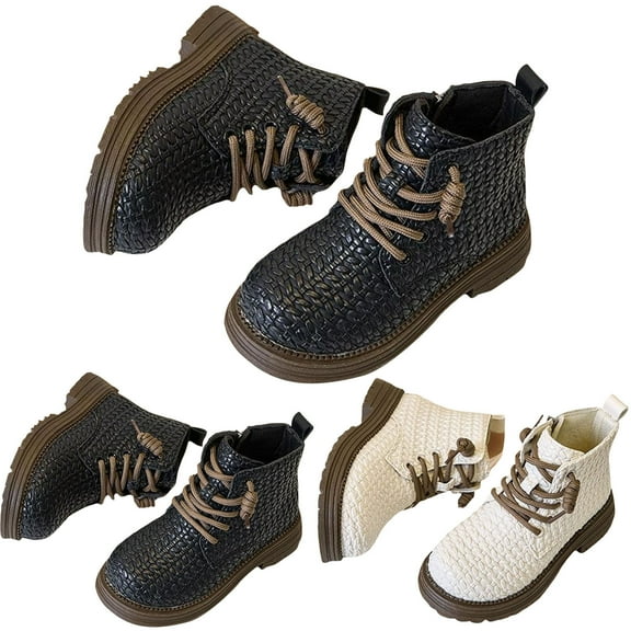 Dakaela Boys Girls Combat Boots Waterproof Lace up Side Zipper Ankle Booties for Toddler Little Big Kid 3-12Y