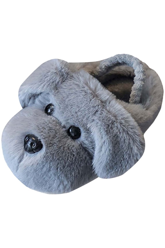 Boys Girls Dog Slippers Toddler Plush Funny House Shoes Cute Cartoon Winter Indoor Outdoor Fuzzy Slides with Back Strap Grey 7