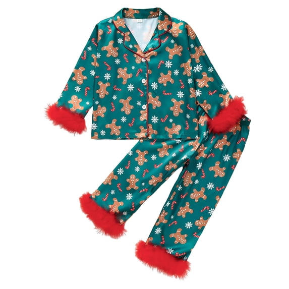 Dakaela Boys Girls Kids Lapel Christmas Two Piece Pajama Set Button ...