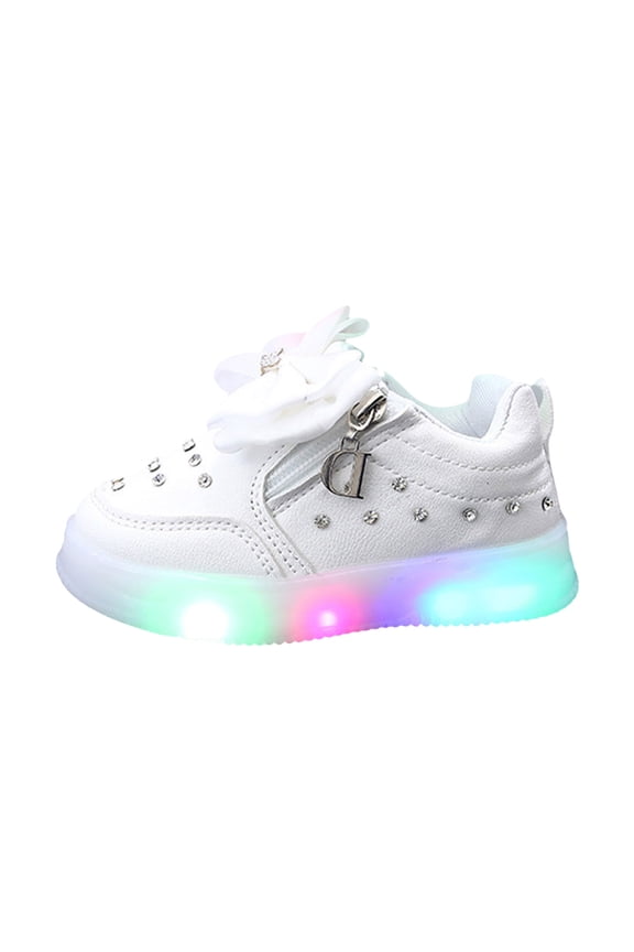 Boys Girls Light up Shoes Toddler Baby LED High Top Sneakers 12-18 Months 3T 4T 5T Bowknot Walking Ankle Boots White 6