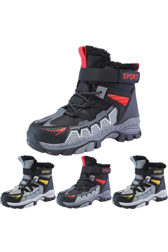 Boys Snow Boots Kids Waterproof Winter Ankle Hiking Booties Fleece Lined Insulated Winter Shoes with Arch Support Red 12