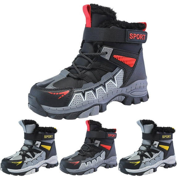 Dakaela Boys Snow Boots Kids Waterproof Winter Ankle Hiking Booties Fleece Lined Insulated Winter Shoes with Arch Support Red 4