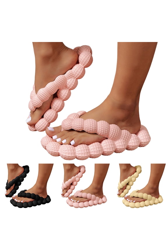 Bubble Slides Massage Slippers for Women Men Non Slip Pillow Cloud Flip Flops Comfortable Shower Bedroom Water Sandals (10,Black)