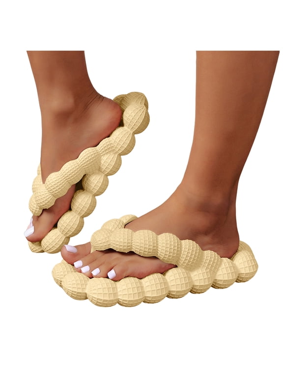 Bubble Slides Massage Slippers for Women Men Non Slip Pillow Cloud Flip Flops Comfortable Shower Bedroom Water Sandals (11,Yellow)