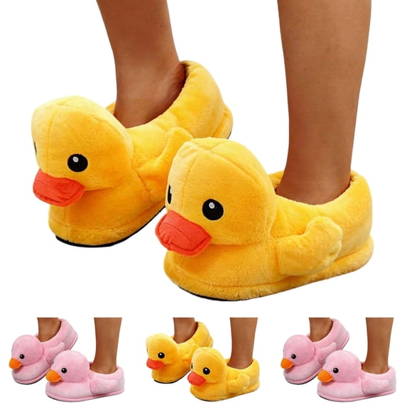 Dakaela Cartoon Slippers Womens Mens Animal Cotton Shoes Cute Duck Bedroom Home Shoes Fuzzy Soft Winter Indoor and Outdoor Slipper